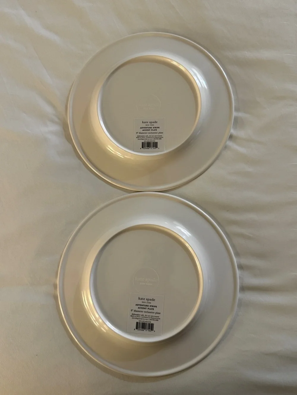 kate spade White 9” Melamine Plates with Blue Stripe Accents - Set of 2